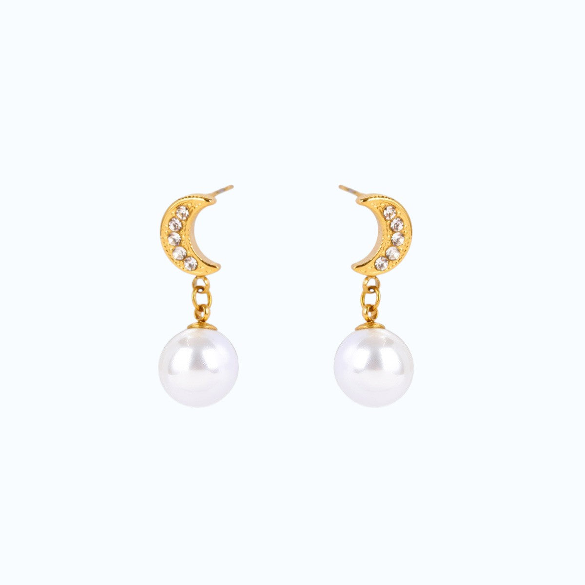 Aretes de luna con perlas colgantes